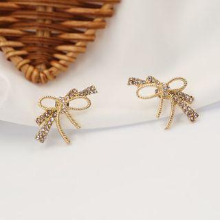 Rhinestone Bow Ear Stud 1 Pair - One Size