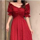 Off-shoulder Puff-sleeve Dress As Shown In Figure - One Size