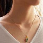 Butterfly Rhinestone Pendant Alloy Necklace Orange & Green Butterfly - Gold - One Size