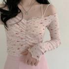 Lettuce Edge Floral Print Long-sleeve T-shirt Pink - One Size