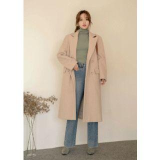 Wool Blend Double-breasted Coat Oatmeal - One Size