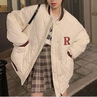 Lettering Zip-up Baseball Jacket Lettering - White - One Size