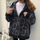 Leopard Print Zip Hoodie / Side Slit Midi Knit Skirt