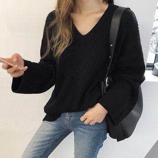 V-neck Oversized Rib Sweater