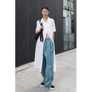 Short-sleeve Textured Long Shirt