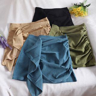 Plain Ruffle-trim A-line Skirt