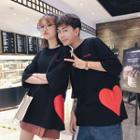 Couple Matching Heart Printed Elbow-sleeve T-shirt