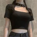 Cutout Choker Short-sleeve Cropped T-shirt Black - One Size