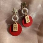 Star Chinese Characters Disc Dangle Earring 1 Pair - Stud Earrings - Red & Gold - One Size