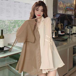Two-tone Panel Blouse Khaki & Almond - One Size