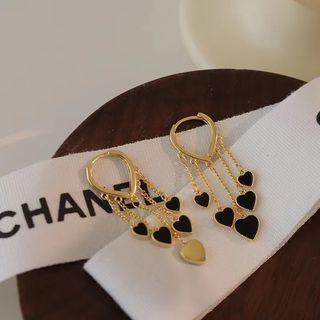 Heart Drop Earring 1 Pair - Gold & Black - One Size