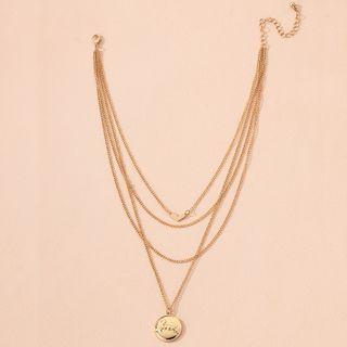 Heart & Disc Pendant Layered Alloy Necklace Gold - One Size