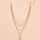 Heart & Disc Pendant Layered Alloy Necklace Gold - One Size