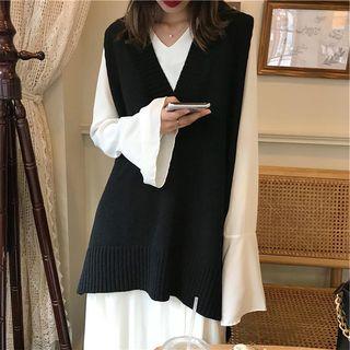 Long-sleeve Plain Dress / Sleeveless Plain Vest