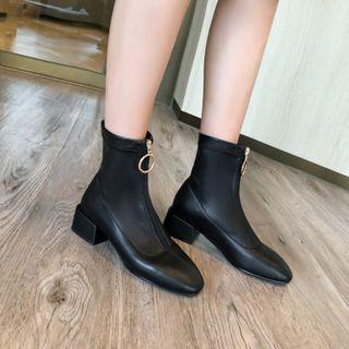 Plain Zip Block Heel Short Boots