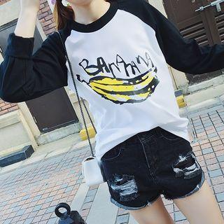 Banana Print Raglan Long Sleeve T-shirt