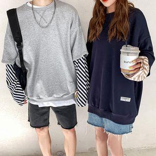 Mock Two-piece Diagonal Striped Pullover