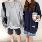 Mock Two-piece Diagonal Striped Pullover