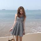 Gingham Cutout Zip-back A-line Dress