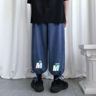 Lettering Drawstring-cuff Wide-leg Pants
