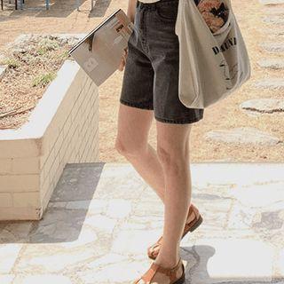 Mid-rise Black-denim Shorts