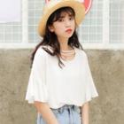 Bell Elbow-sleeve Plain T-shirt