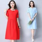 Short-sleeve Shirred A-line Dress