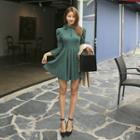 Ruffle-collar Puff-shoulder Mini Flare Dress
