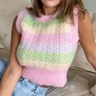 Rainbow Striped Knit Top Pink - One Size