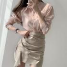 Shirt / Pinstriped Shirred A-line Skirt / Set