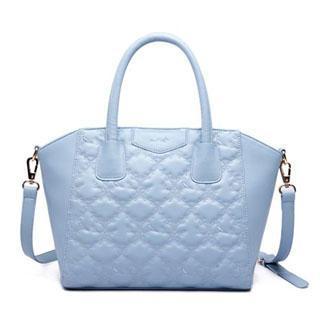 Faux-leather Stitched Cross Bag Light Blue - One Size