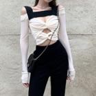 Long-sleeve Cold Shoulder Top / Straight Leg Pants