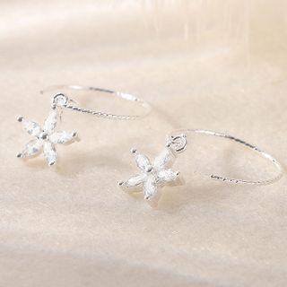 Flower Rhinestone Sterling Silver Dangle Earring 1 Pair - Silver - One Size