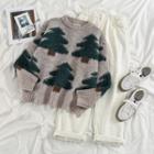 Tree Print Sweater / Straight-cut Pants