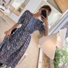 Long Paisley Dress With Sash Blue - One Size