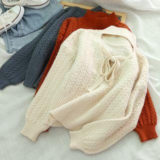 Open Back Plain Bow Long-sleeve Sweater