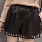Studded Faux Pearl Leather Shorts