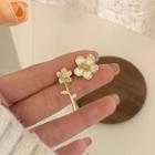 Sterling Silver Asymmetrical Flower Stud Earring 1 Pair - Gold & White - One Size