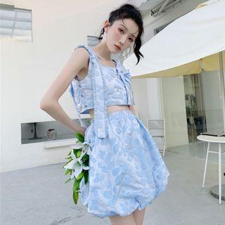 Floral Print Cropped Tank Top / A-line Skirt