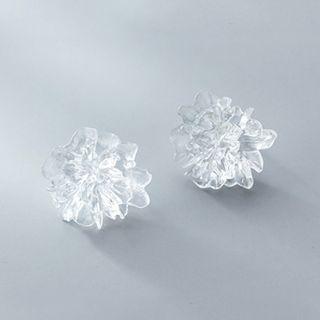 925 Sterling Silver Faux Crystal Flower Earring 1 Pair - As Shown In Figure - One Size