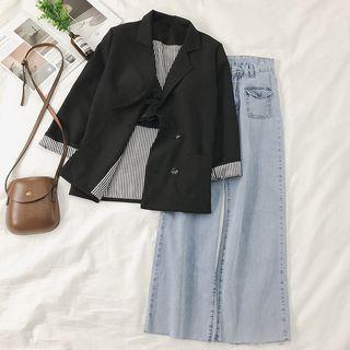 Double-breasted Blazer / Washed Wide-leg Jeans