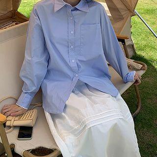 Long Sleeve Pocket Front Plain Shirt