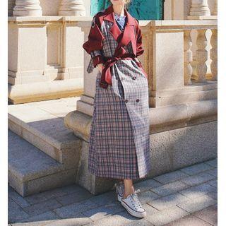 Plaid Panel Tie-waist Coat