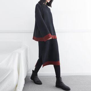 Set: Loose-fit Knit Sweater + Pencil Skirt