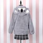 Hooded Fleece Jacket / Plaid A-line Skirt / Gloves