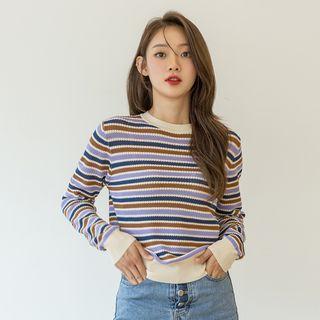 Multicolor-stripe Textured Knit Top