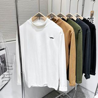 Mock Neck Mustache Embroidered Sweatshirt