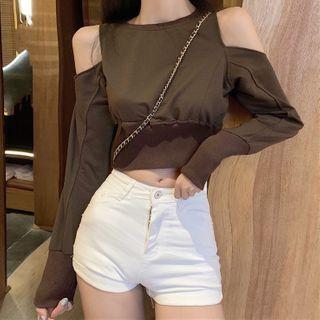 Cold-shoulder Cropped Pullover