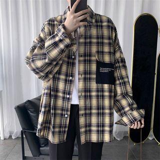 Long-sleeve Letter Printed Plaid Shirt