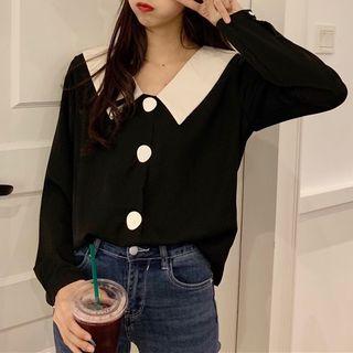 Contrast Trim Long-sleeve Lace-up Shirt